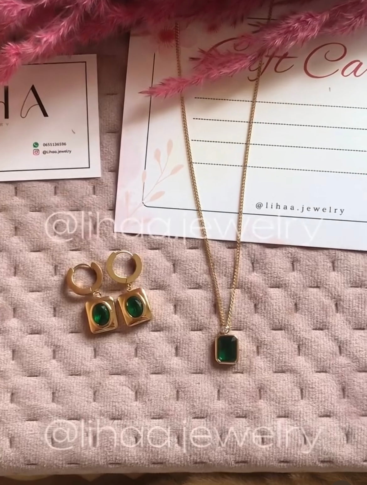Collier + boucles perle verte
